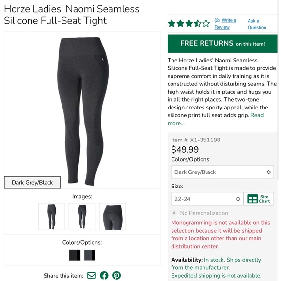 7 Pairs HORZE Naomi Women's Seamless Full Seat Equestrian Riding Tights US 22-24 - Picture 2 of 13